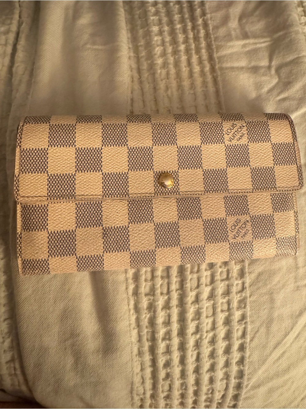 Louis Vuitton Damier Azur Check Continental Wallet in Beige and Light Brown